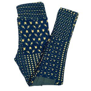 LuLaRoe Country Blue Yellow Quilt Patchwork Scarecrow Grannycore Leggings S/M